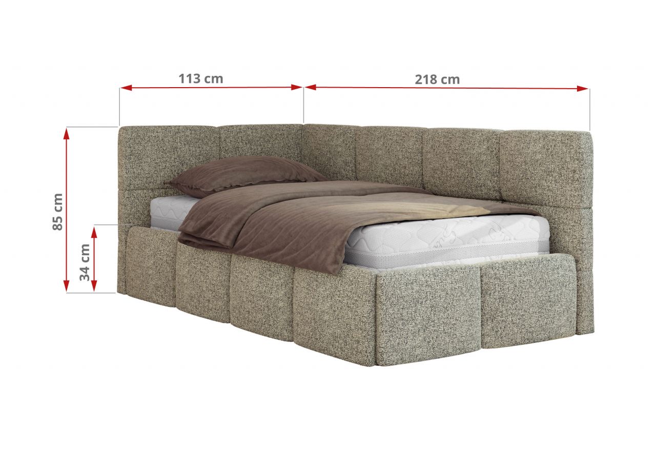 Łóżko młodzieżowe - ARVO 90x200 - materac multipocket - szary, struktura - strona lewa