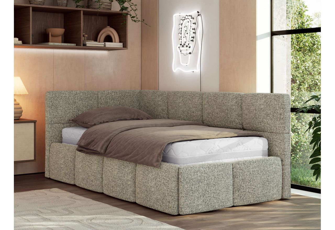 Łóżko młodzieżowe - ARVO 90x200 - materac piankowy - szary, struktura - strona lewa