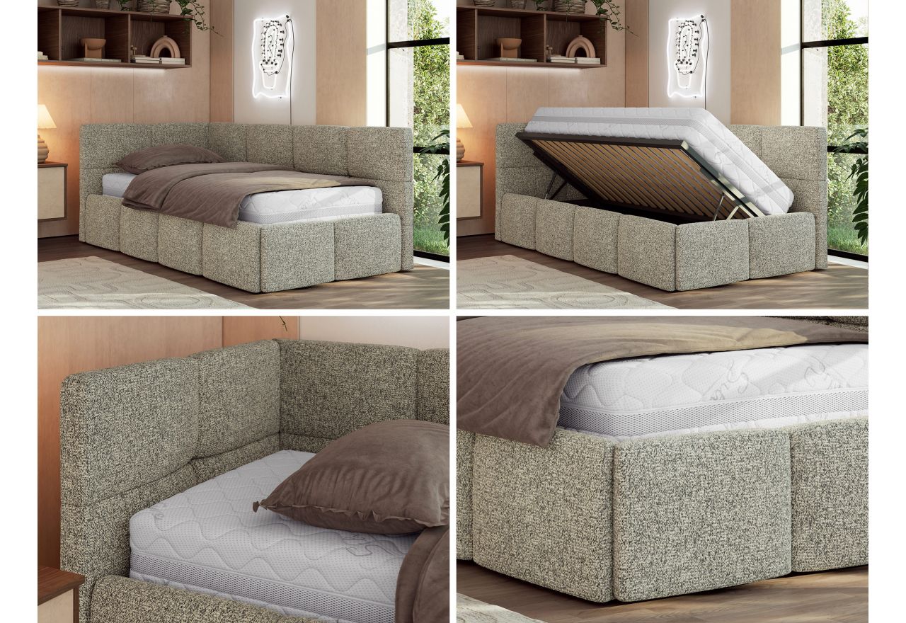 Łóżko młodzieżowe - ARVO 90x200 - materac piankowy - szary, struktura - strona lewa