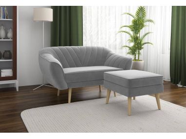 Wolnostojąca kanapa tapicerowana dwuosobowa z pufą na wysokich nóżkach - MIA / Monolith 25100