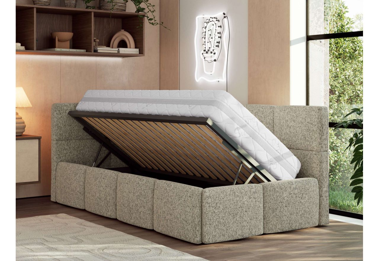 Łóżko młodzieżowe - ARVO 90x200 - ciemnobeżowy, struktura - strona lewa