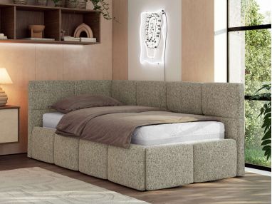 Łóżko młodzieżowe - ARVO 90x200 - materac multipocket - ciemnobeżowy, struktura - strona lewa