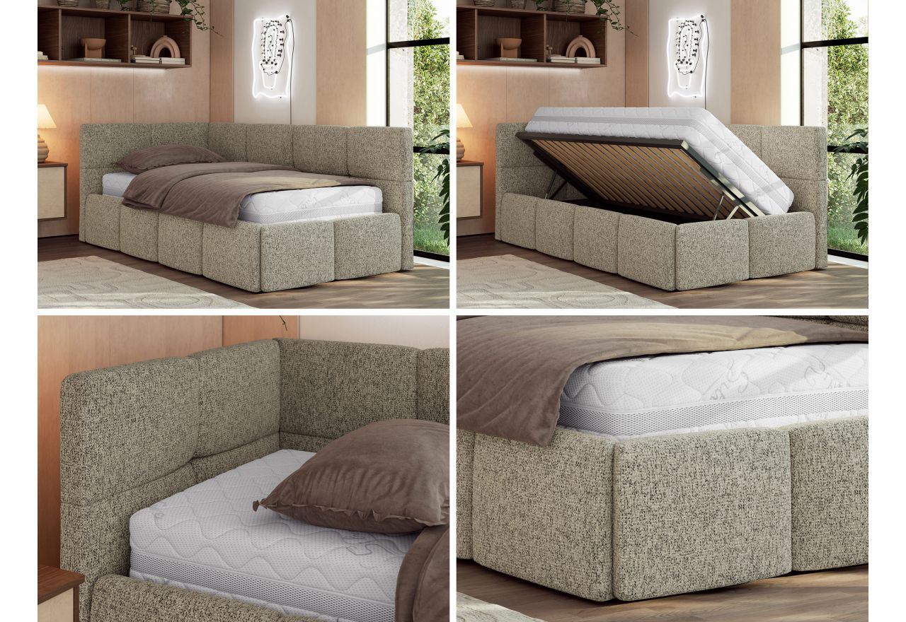 Łóżko młodzieżowe - ARVO 90x200 - materac pocket - ciemnobeżowy, struktura - strona lewa