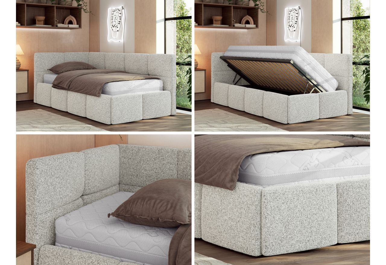 Łóżko młodzieżowe - ARVO 90x200 - jasnoszary, struktura - strona lewa