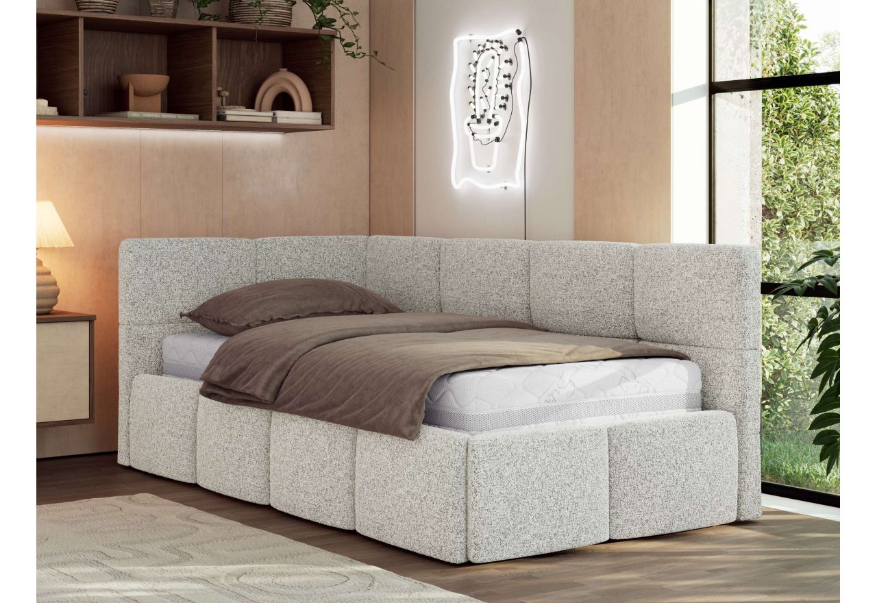 Łóżko młodzieżowe - ARVO 90x200 - materac piankowy - jasnoszary, struktura - strona lewa