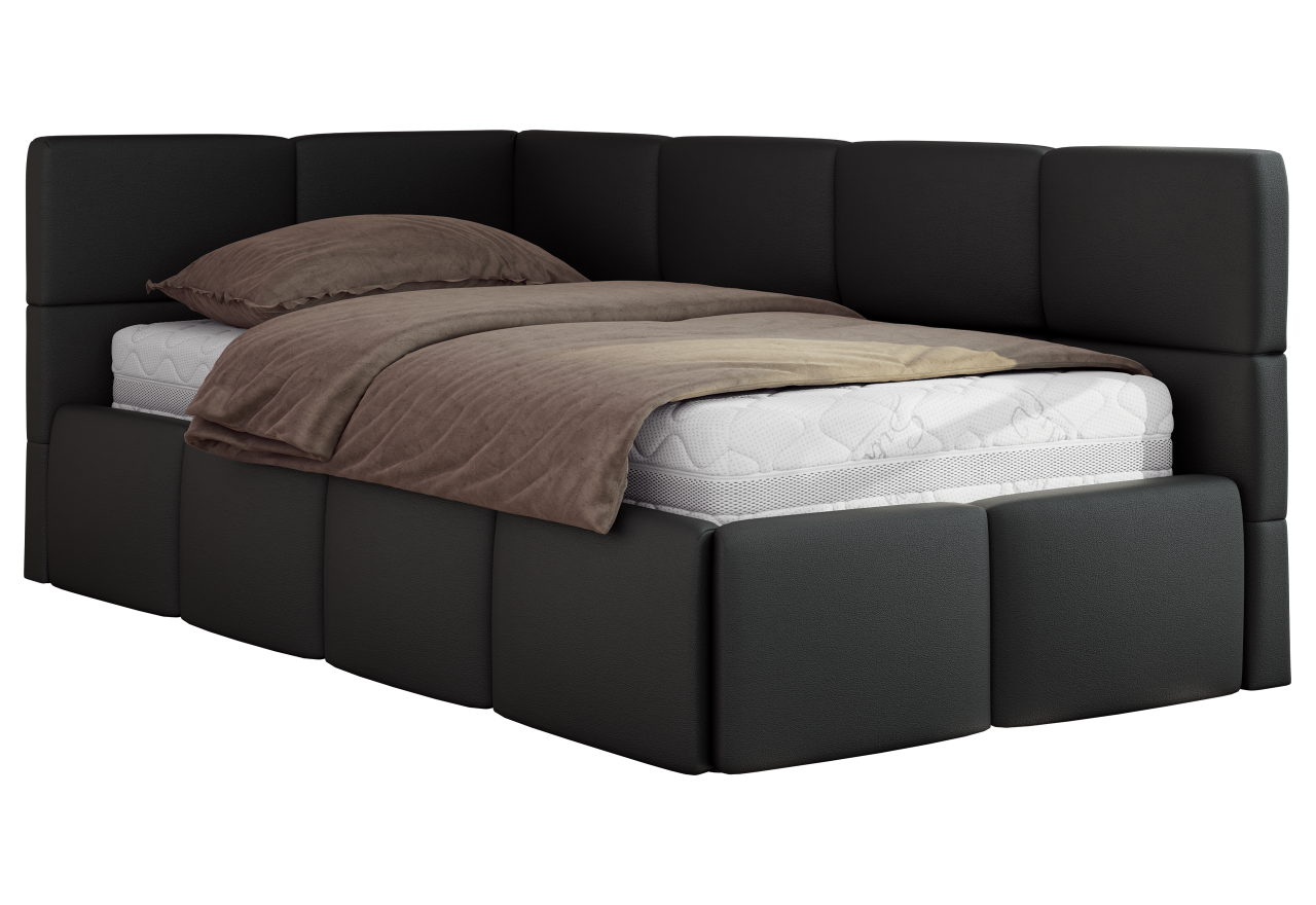 Łóżko młodzieżowe - ARVO 90x200 - czarny, ekoskóra - strona lewa