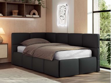 Łóżko młodzieżowe - ARVO 90x200 - materac multipocket - czarny, ekoskóra - strona lewa