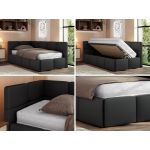 Łóżko młodzieżowe - ARVO 90x200 - materac multipocket - czarny, ekoskóra - strona lewa