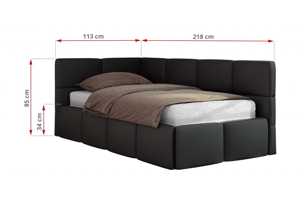 Łóżko młodzieżowe - ARVO 90x200 - materac multipocket - czarny, ekoskóra - strona lewa