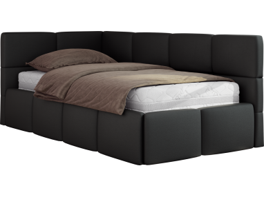 Łóżko młodzieżowe - ARVO 90x200 - materac pocket - czarny, ekoskóra - strona lewa