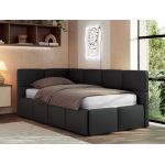 Łóżko młodzieżowe - ARVO 90x200 - materac piankowy - czarny, ekoskóra - strona lewa