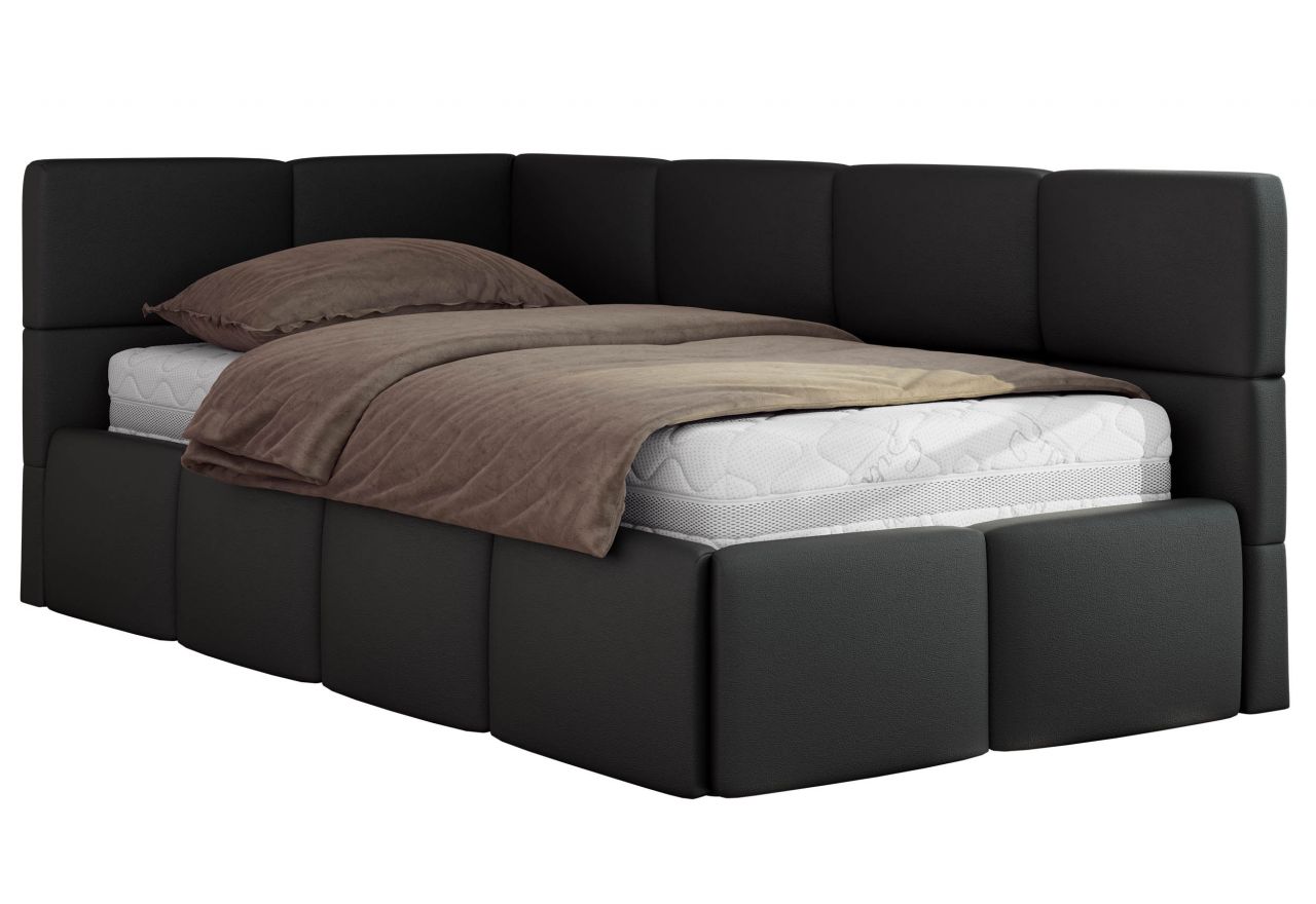 Łóżko młodzieżowe - ARVO 90x200 - materac piankowy - czarny, ekoskóra - strona lewa