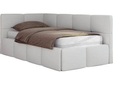 Łóżko młodzieżowe - ARVO 90x200 - biały, ekoskóra - strona lewa