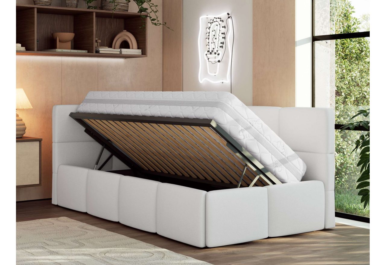 Łóżko młodzieżowe - ARVO 90x200 - biały, ekoskóra - strona lewa