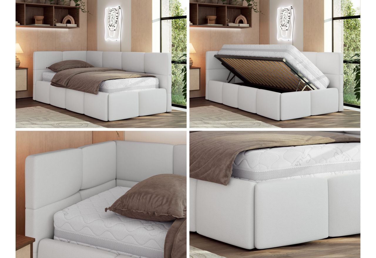 Łóżko młodzieżowe - ARVO 90x200 - biały, ekoskóra - strona lewa