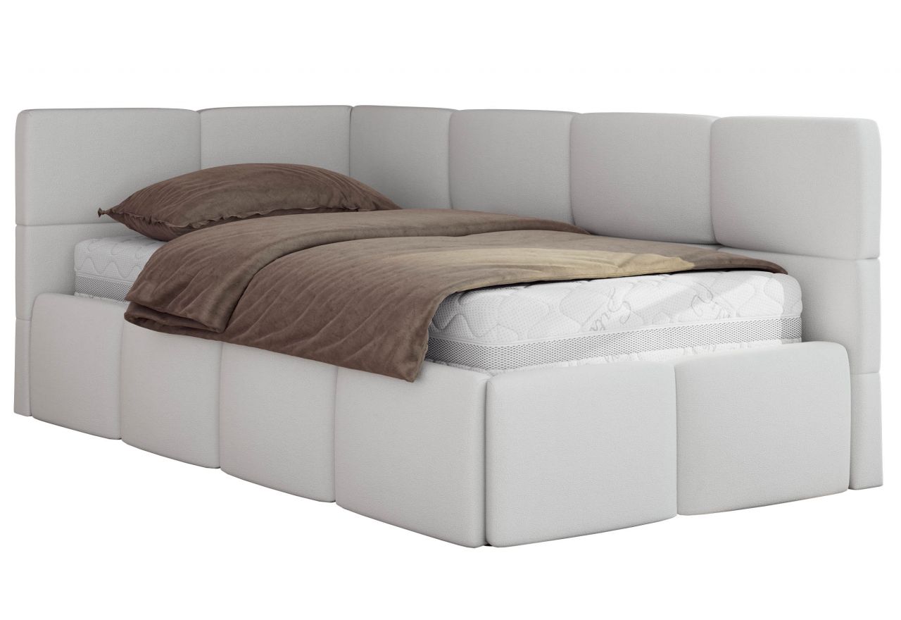 Łóżko młodzieżowe - ARVO 90x200 - biały, ekoskóra - strona lewa