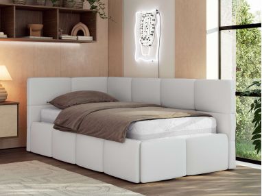 Łóżko młodzieżowe - ARVO 90x200 - materac multipocket - biały, ekoskóra - strona lewa