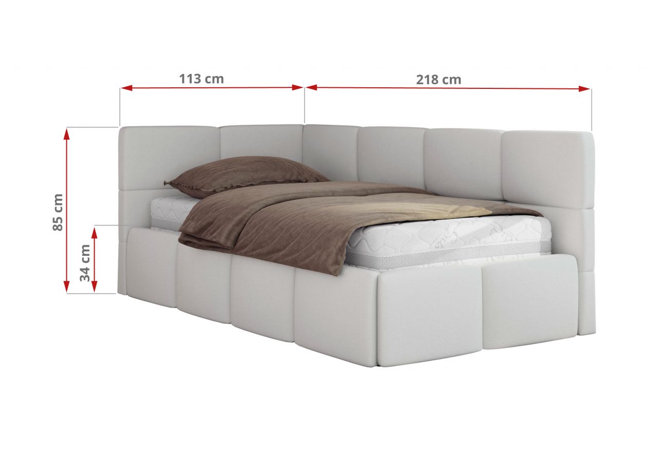 Łóżko młodzieżowe - ARVO 90x200 - materac multipocket - biały, ekoskóra - strona lewa