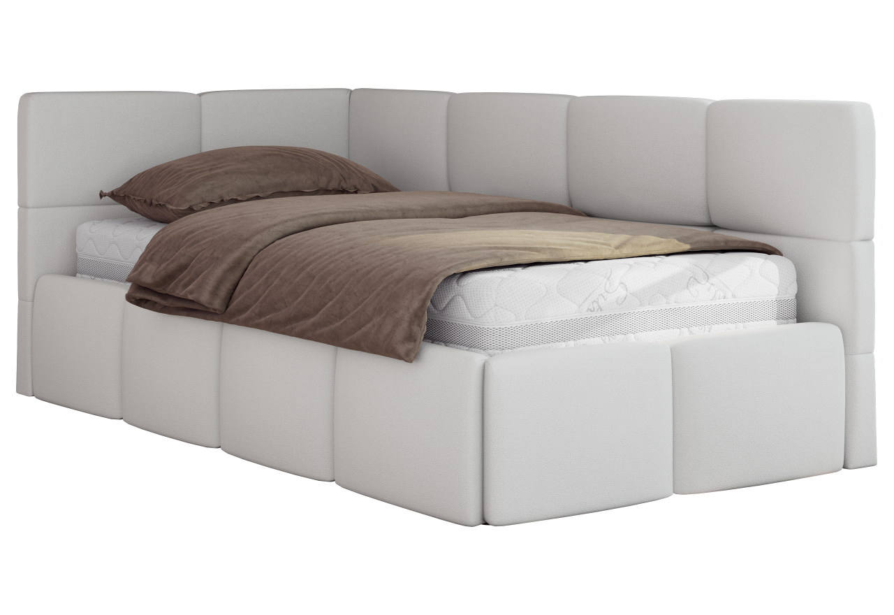 Łóżko młodzieżowe - ARVO 90x200 - materac pocket - biały, ekoskóra - strona lewa