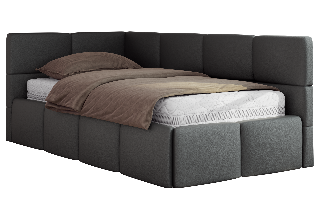 Łóżko młodzieżowe - ARVO 90x200 - szary, ekoskóra - strona lewa