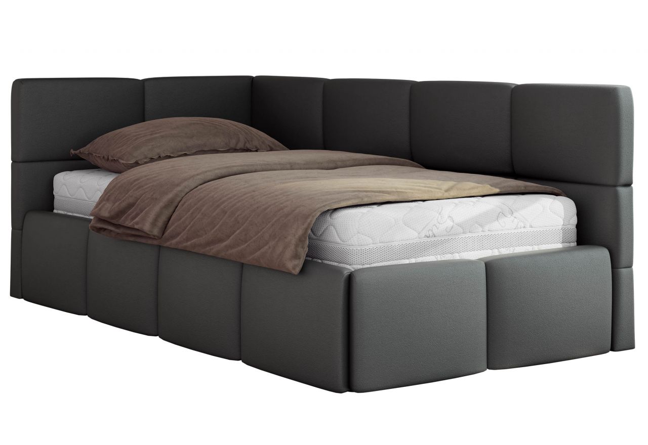 Łóżko młodzieżowe - ARVO 90x200 - szary, ekoskóra - strona lewa