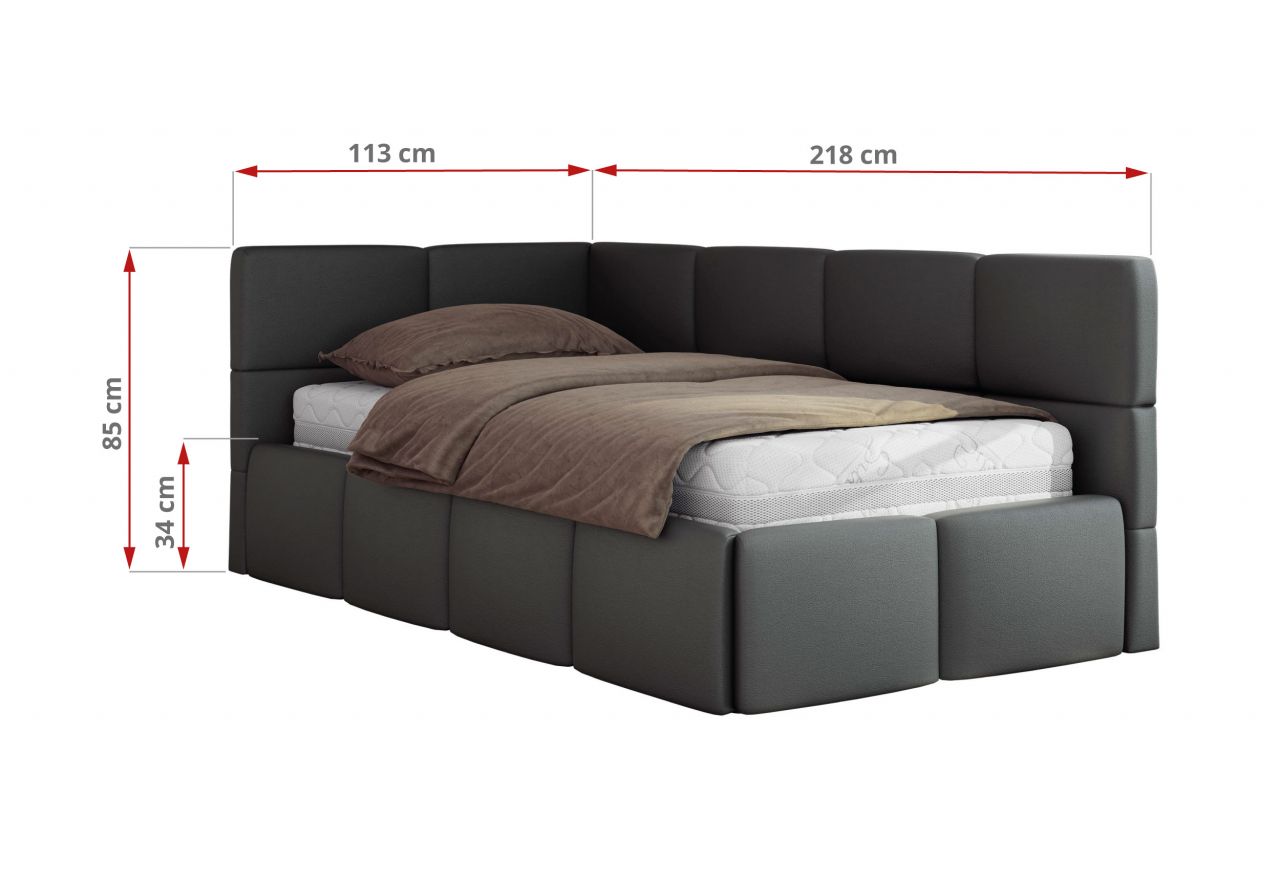 Łóżko młodzieżowe - ARVO 90x200 - szary, ekoskóra - strona lewa