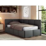 Łóżko młodzieżowe - ARVO 90x200 - materac multipocket - szary, ekoskóra - strona lewa