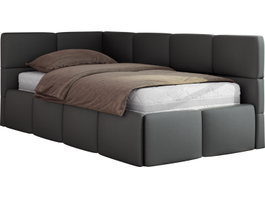 Łóżko młodzieżowe - ARVO 90x200 - materac pocket - szary, ekoskóra - strona lewa