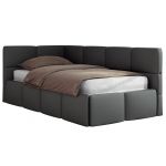 Łóżko młodzieżowe - ARVO 90x200 - materac pocket - szary, ekoskóra - strona lewa