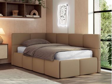 Łóżko młodzieżowe - ARVO 90x200 - brązowy, ekoskóra - strona lewa