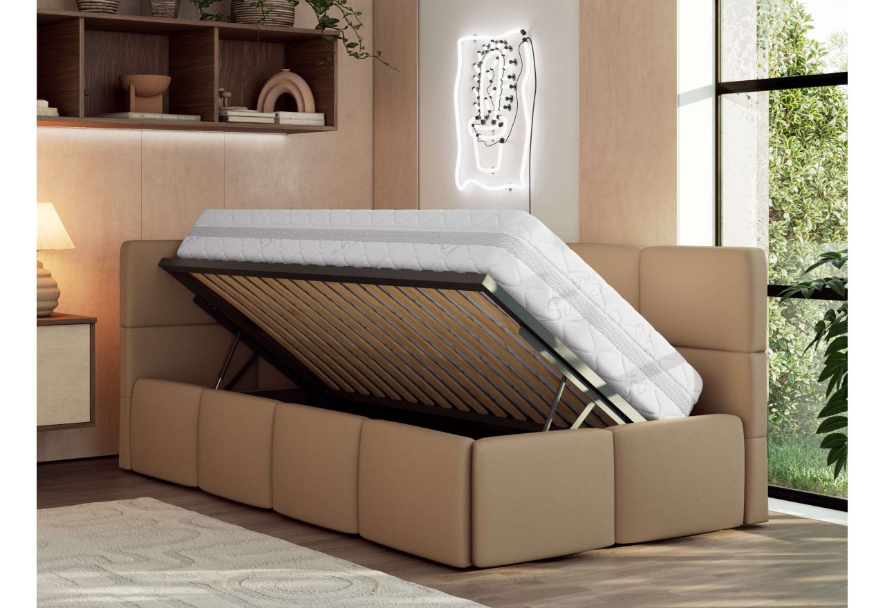 Łóżko młodzieżowe - ARVO 90x200 - brązowy, ekoskóra - strona lewa