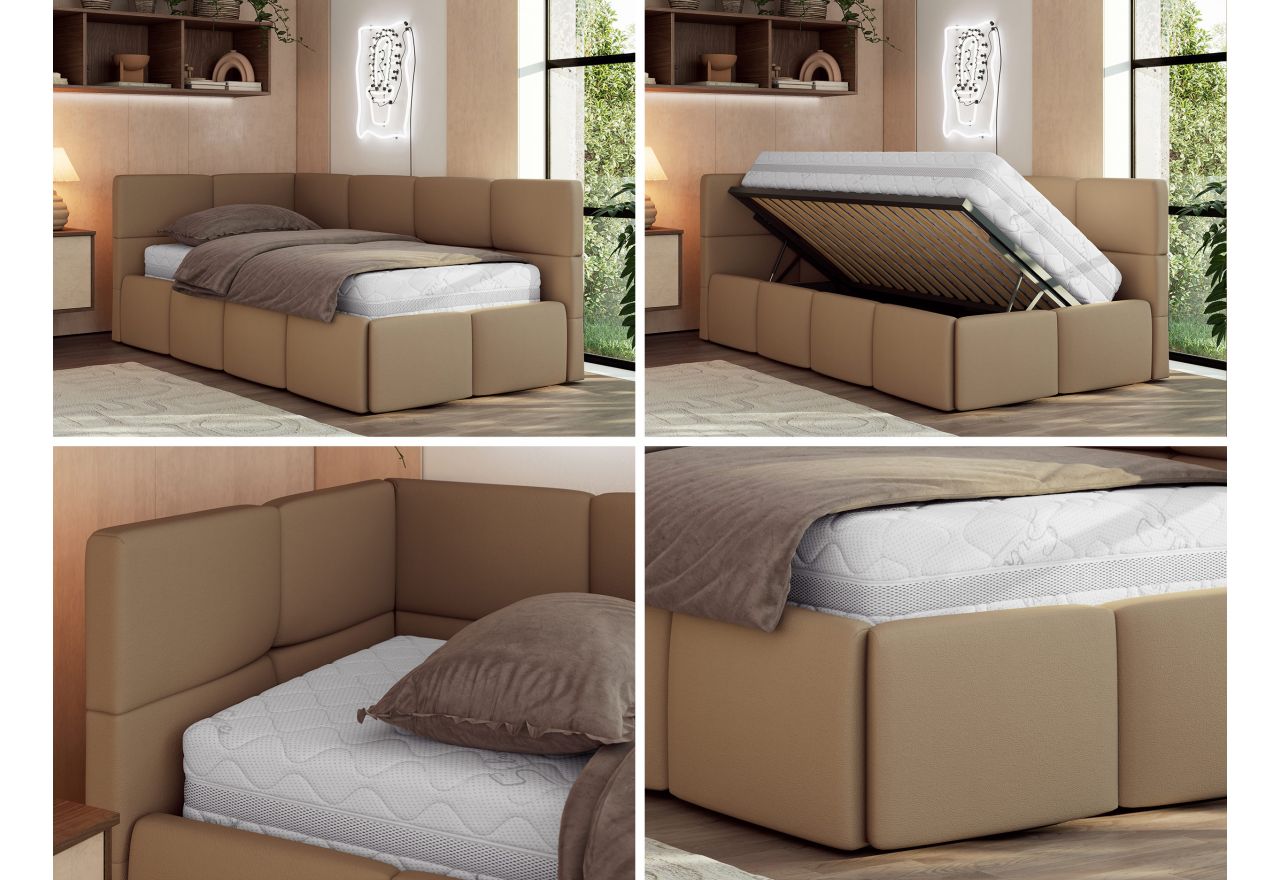 Łóżko młodzieżowe - ARVO 90x200 - brązowy, ekoskóra - strona lewa