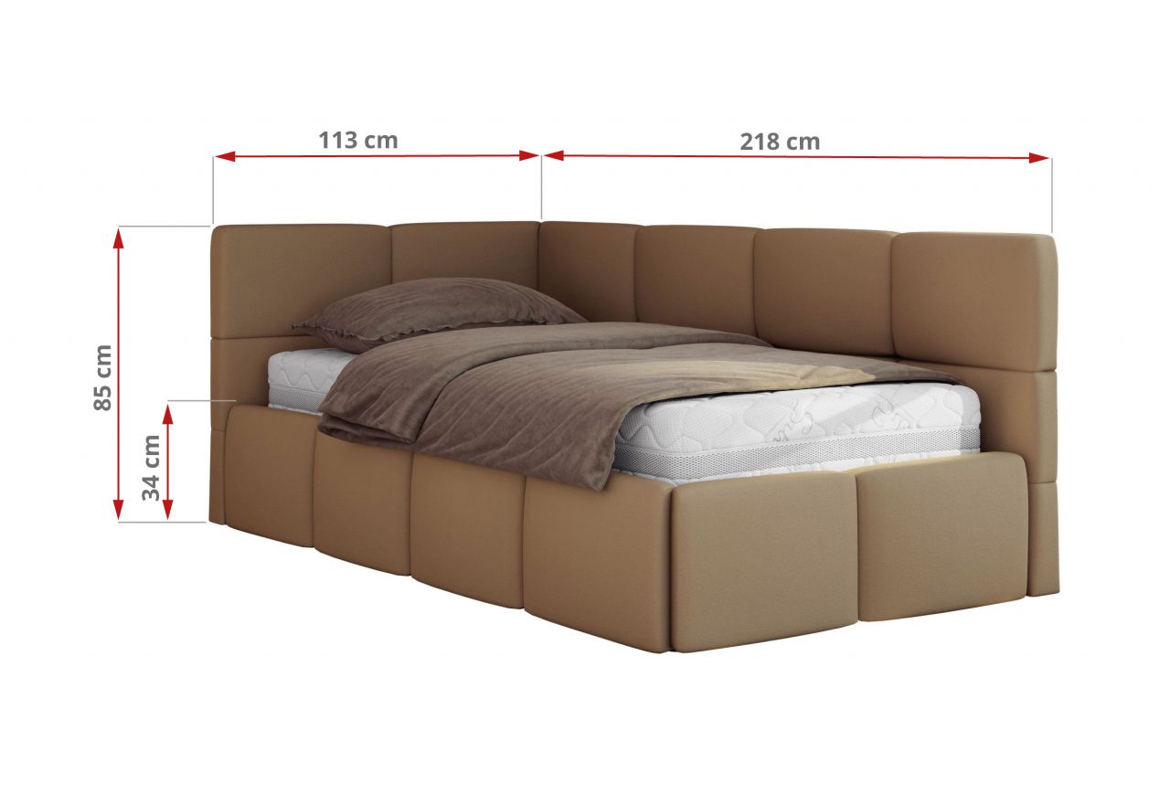 Łóżko młodzieżowe - ARVO 90x200 - brązowy, ekoskóra - strona lewa