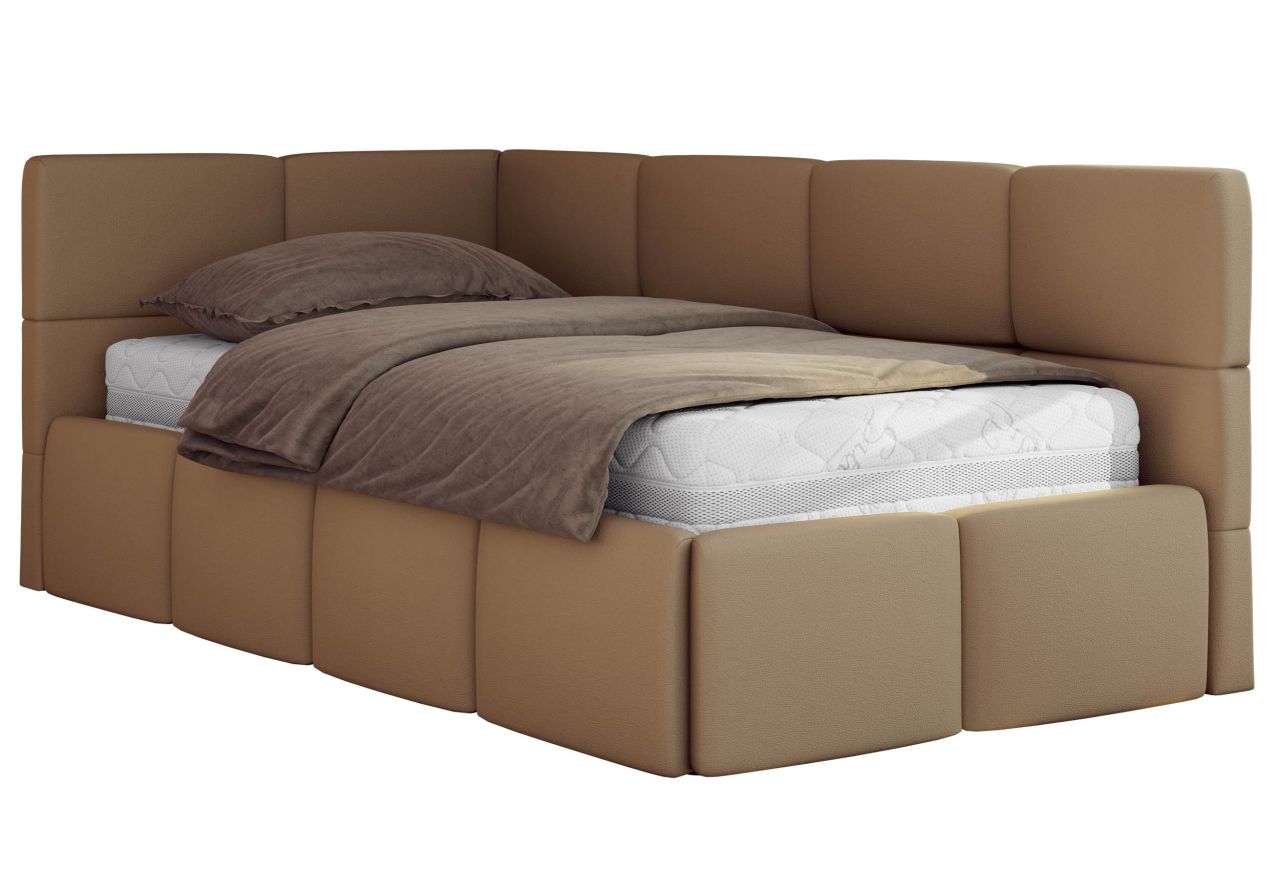 Łóżko młodzieżowe - ARVO 90x200 - materac multipocket - brązowy, ekoskóra - strona lewa