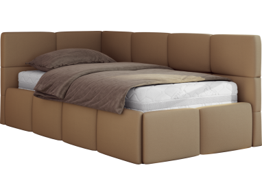 Łóżko młodzieżowe - ARVO 90x200 - materac pocket - brązowy, ekoskóra - strona lewa