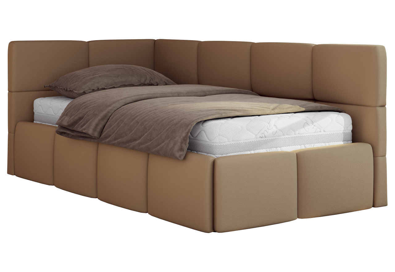 Łóżko młodzieżowe - ARVO 90x200 - materac pocket - brązowy, ekoskóra - strona lewa