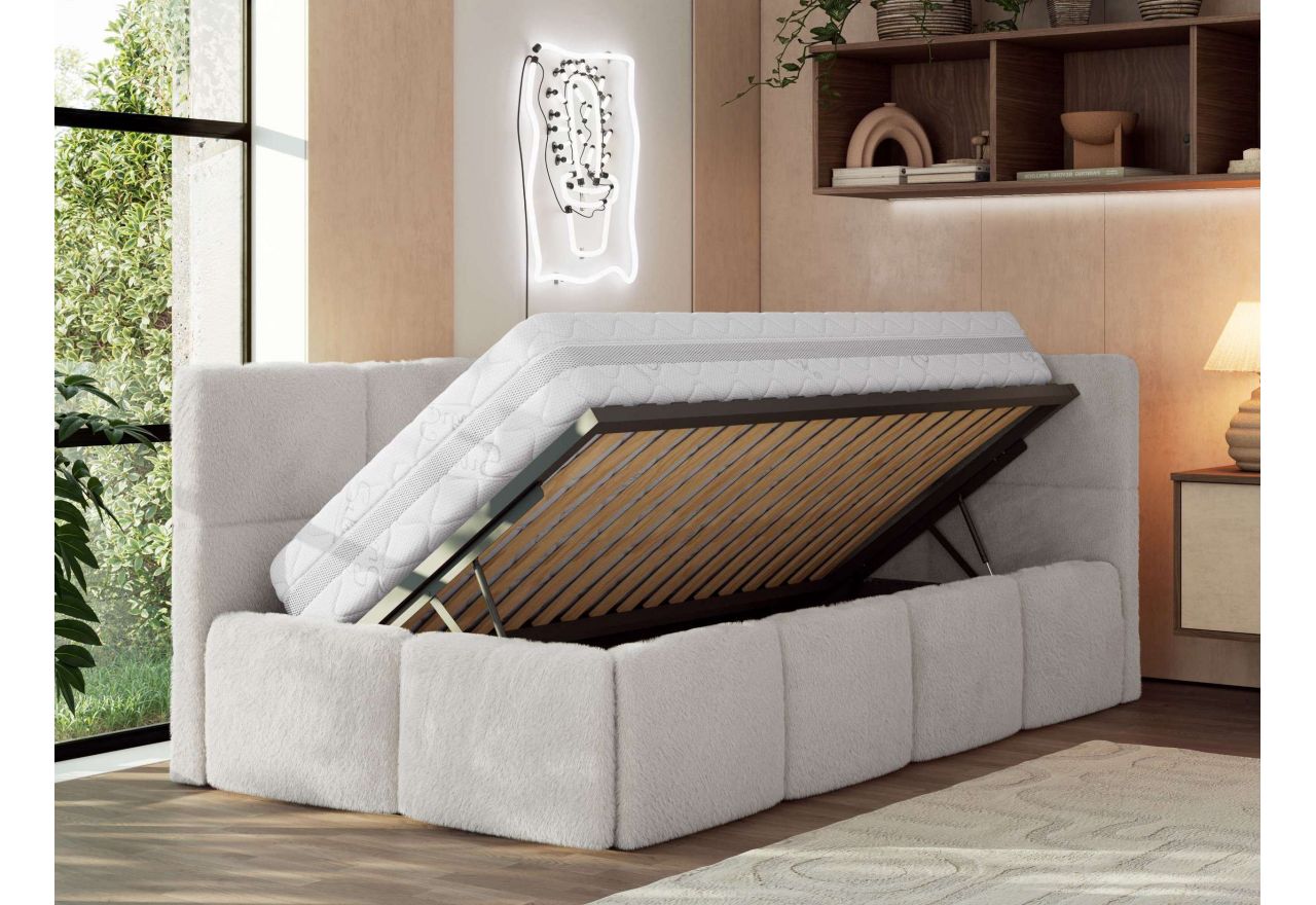 Łóżko młodzieżowe - ARVO 90x200 - materac multipocket - jasnoszary, plusz - strona prawa