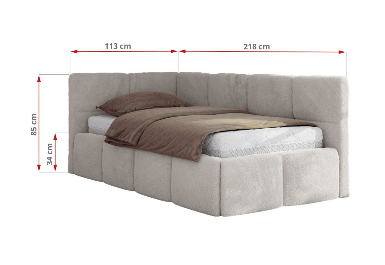 Łóżko młodzieżowe - ARVO 90x200 - materac multipocket - jasnoszary, plusz - strona prawa