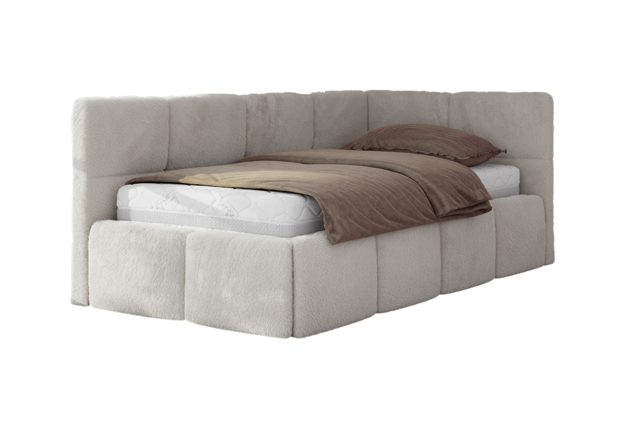 Łóżko młodzieżowe - ARVO 90x200 - materac pocket - jasnoszary, plusz - strona prawa