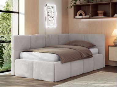 Łóżko młodzieżowe - ARVO 90x200 - materac piankowy - jasnoszary, plusz - strona prawa