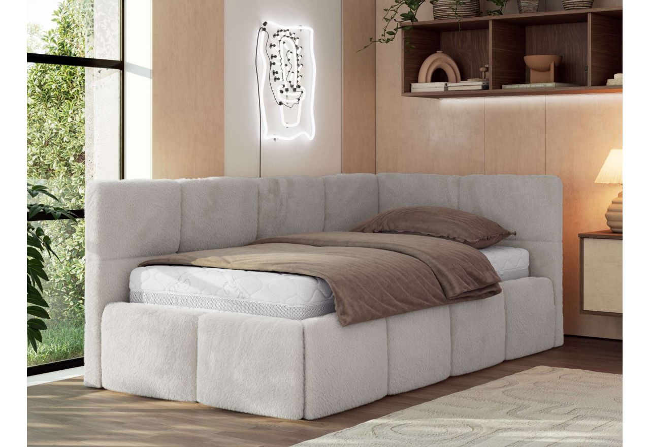 Łóżko młodzieżowe - ARVO 90x200 - materac piankowy - jasnoszary, plusz - strona prawa