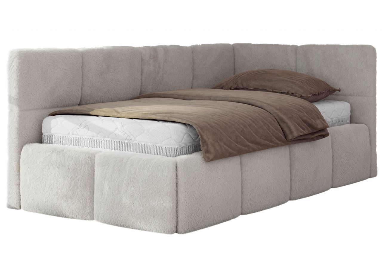 Łóżko młodzieżowe - ARVO 90x200 - materac piankowy - jasnoszary, plusz - strona prawa