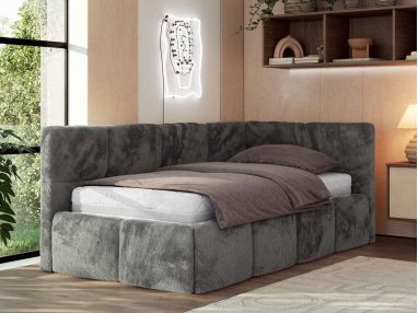 Łóżko młodzieżowe - ARVO 90x200 - materac multipocket - ciemnoszary, plusz - strona prawa