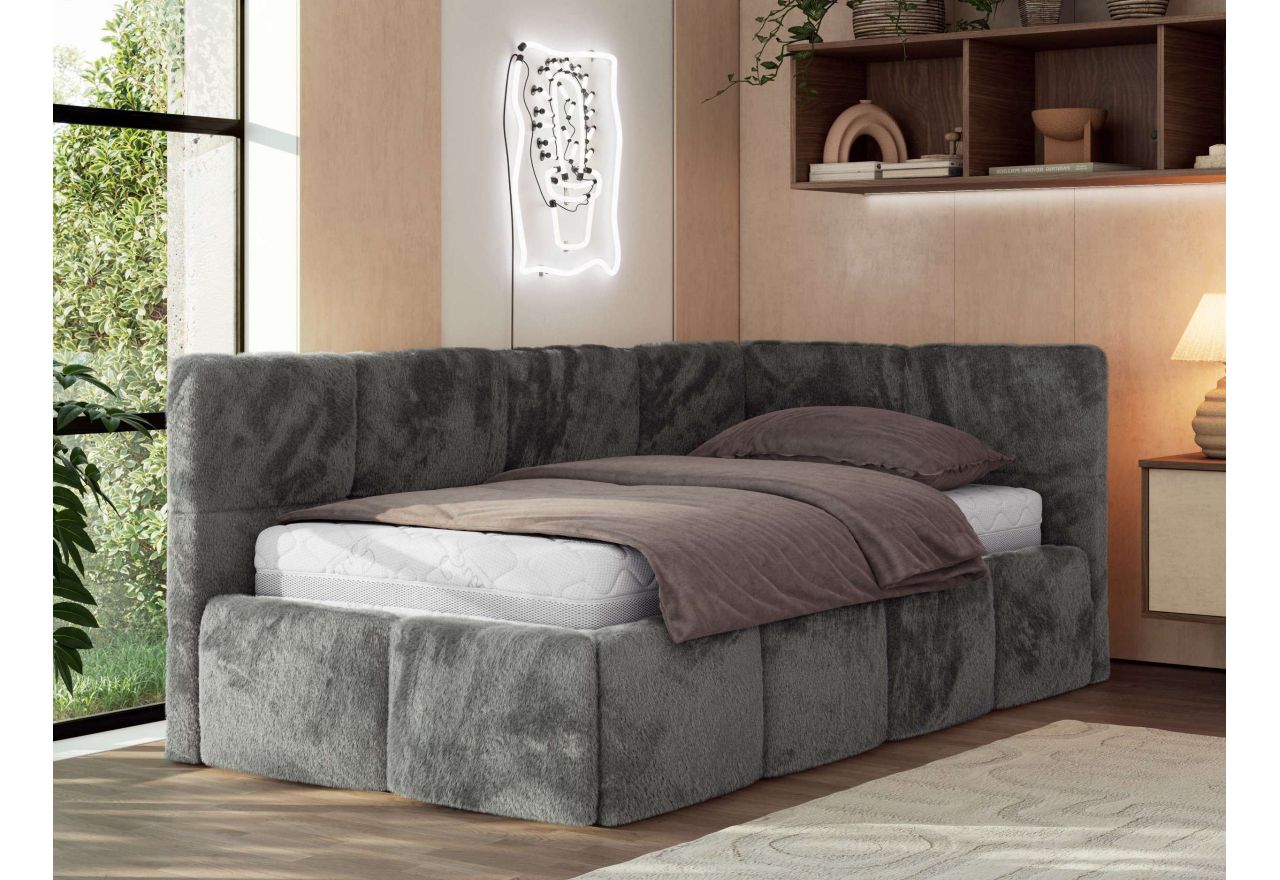 Łóżko młodzieżowe - ARVO 90x200 - materac multipocket - ciemnoszary, plusz - strona prawa