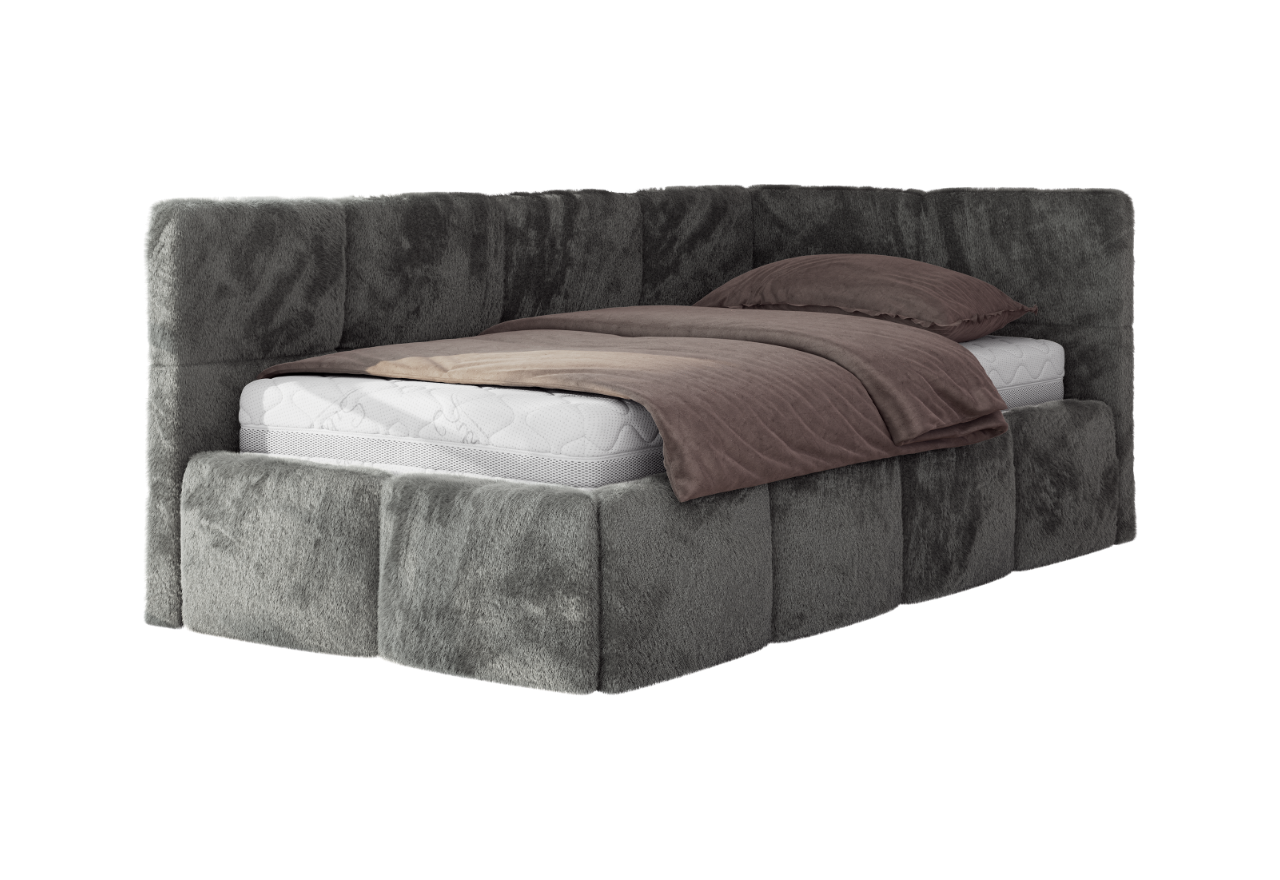 Łóżko młodzieżowe - ARVO 90x200 - materac multipocket - ciemnoszary, plusz - strona prawa