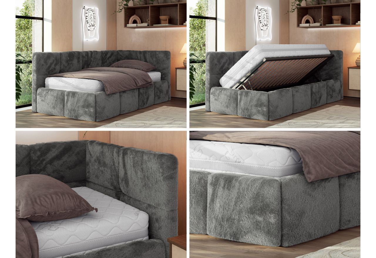 Łóżko młodzieżowe - ARVO 90x200 - materac multipocket - ciemnoszary, plusz - strona prawa