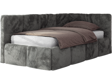 Łóżko młodzieżowe - ARVO 90x200 - materac pocket - ciemnoszary, plusz - strona prawa