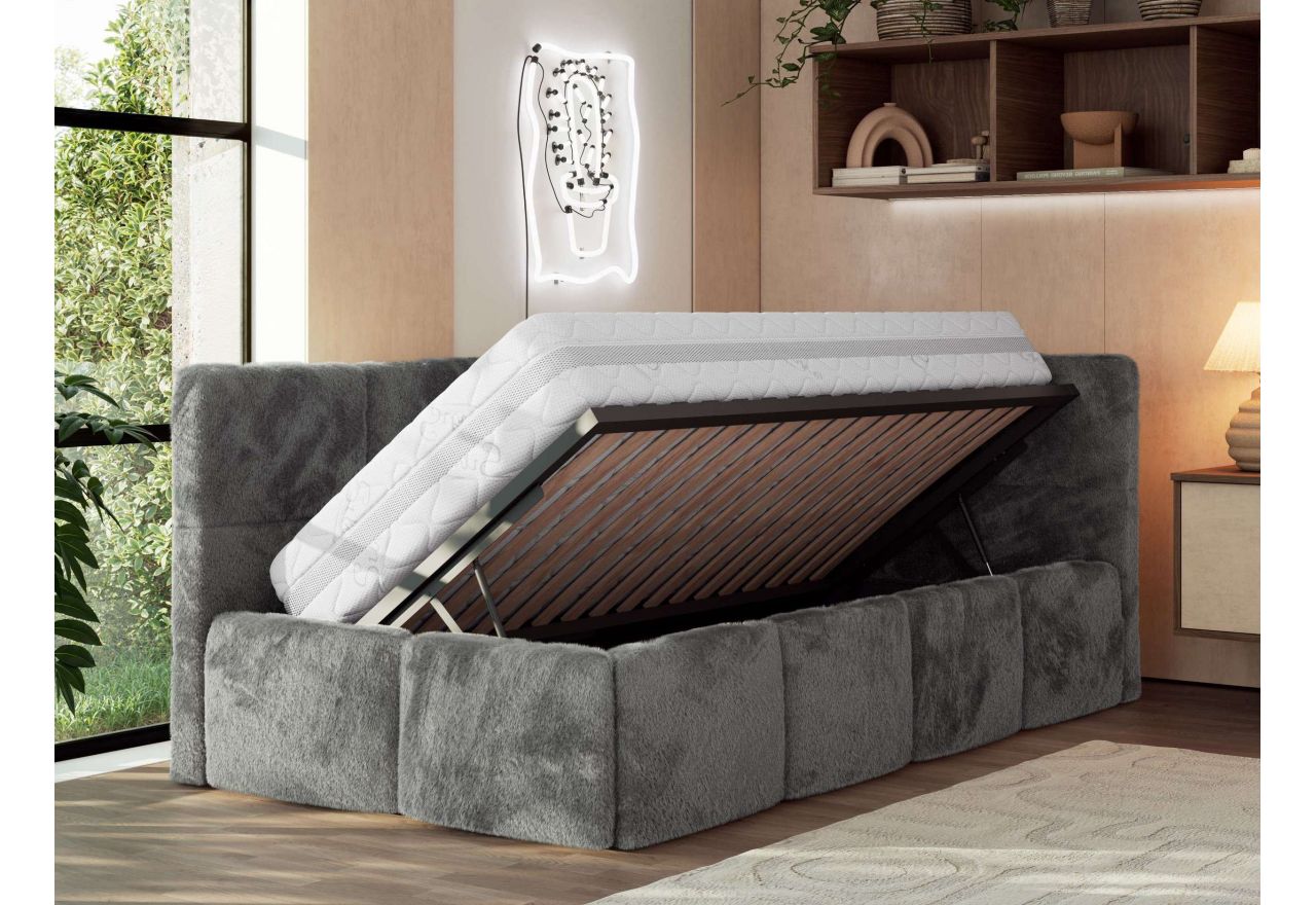 Łóżko młodzieżowe - ARVO 90x200 - materac piankowy - ciemnoszary, plusz - strona prawa