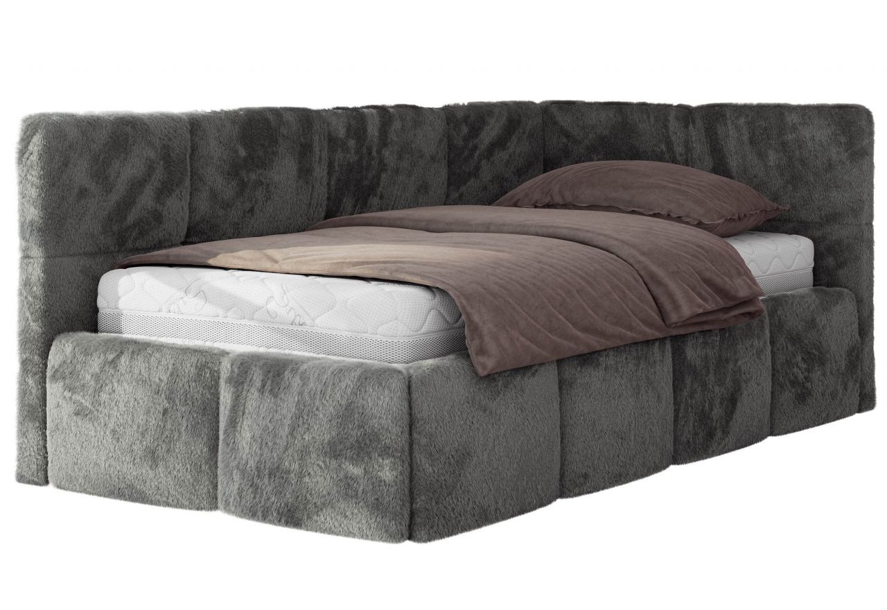 Łóżko młodzieżowe - ARVO 90x200 - materac piankowy - ciemnoszary, plusz - strona prawa