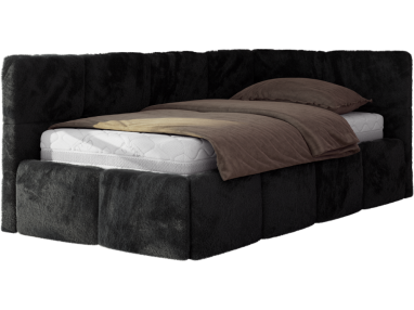 Łóżko młodzieżowe - ARVO 90x200 - materac multipocket - czarny, plusz - strona prawa